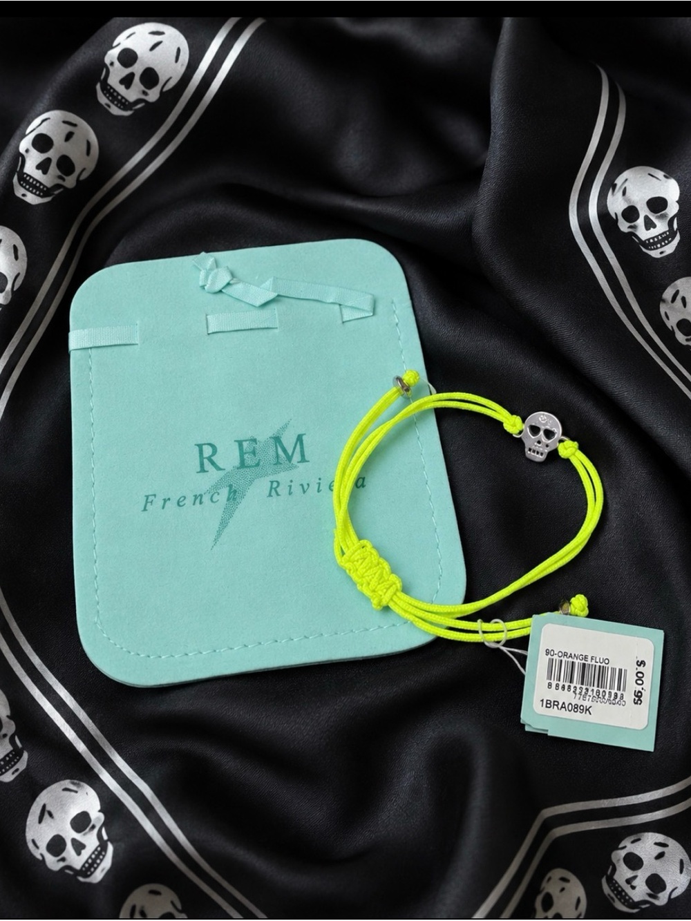 Bracelet REM French Riviera Neon Yellow Skull Cord Adjustable Unisex